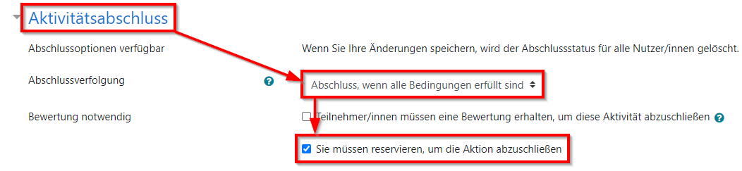 Moodle Hilfe Aktivitätsabschluss